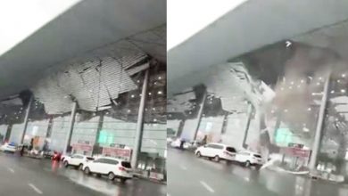 Photo of 江西南昌機場 天花板被暴風雨掀翻