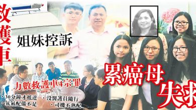 Photo of 姐妹控訴 救護車 累癌母失救