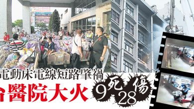 Photo of 疑電動床電線短路肇禍  台醫院大火9死28傷
