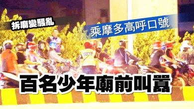 Photo of 【拆廟變騷亂】乘摩多高呼口號  百名少年廟前叫囂