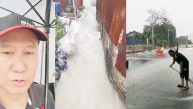 Photo of 檳島大雨多處積水 雨水伴沙石衝到馬路