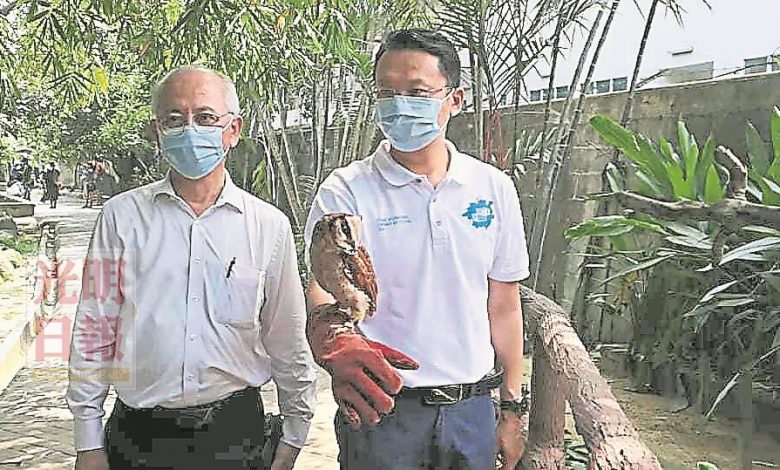 楊順興（右）到檳州飛禽公園參觀和向園主黃宏振博士了解情況。