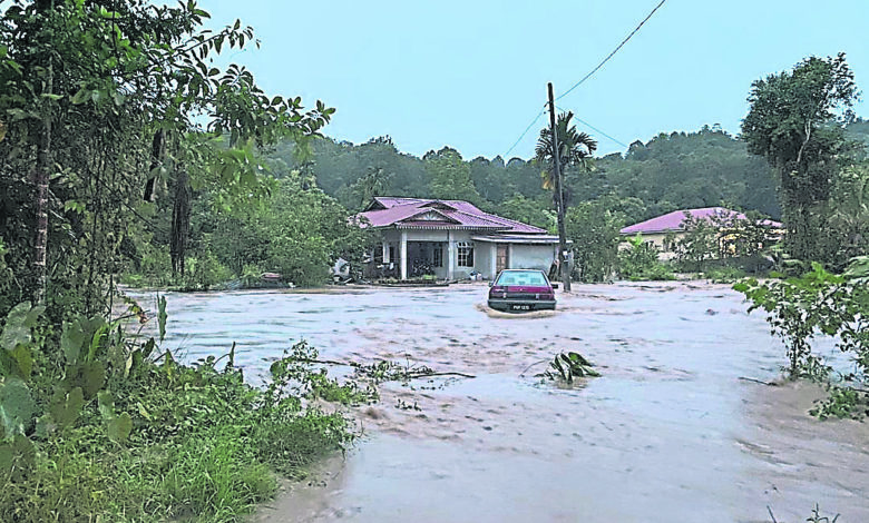 災民的房子、車子被大水包圍，猶如水鄉。