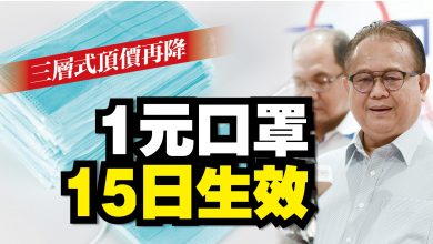 Photo of 三層式頂價再降 1元口罩15日生效