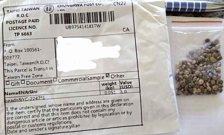 加拿大有人收到來歷不明的種子郵包，顯示是由台灣寄出。
