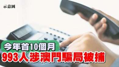 Photo of 今年首10個月  993人涉澳門騙局被捕