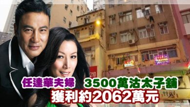 Photo of 任達華夫婦3500萬沽太子舖 獲利約2062萬元