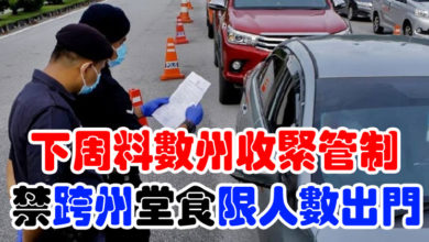 Photo of 下周料數州收緊管制  禁跨州堂食限人數出門