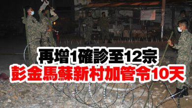 Photo of 再增1確診至12宗 彭金馬蘇新村加管令10天