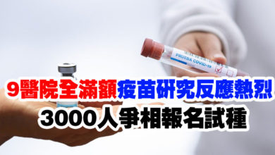 Photo of 9醫院全滿額  疫苗研究反應熱烈 3000人爭相報名試種