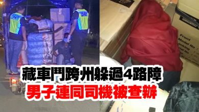 Photo of 藏車鬥跨州躲過4路障 男子連同司機被查辦