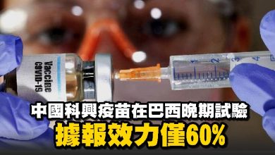 Photo of 中國科興疫苗在巴西晚期試驗 據報效力僅60%