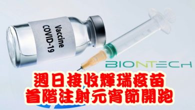 Photo of 週日接收輝瑞疫苗 首階接種元宵節開跑