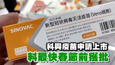 Photo of 科興疫苗申請上市 料最快春節前獲批