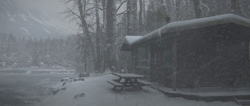 廣告片開場的雪景小木屋