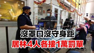 Photo of 沒罩口沒守身距 居林4人各接1萬罰單