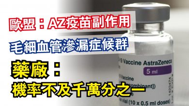 Photo of 歐盟：AZ疫苗副作用 毛細血管滲漏症候群  藥廠：機率不及千萬分之一