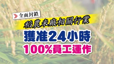 Photo of 【全面封鎖】稻農米廠相關行業 獲准24小時 100%員工運作