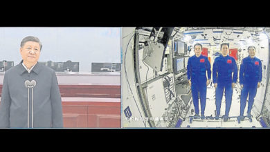 Photo of 習與3太空人天地通話 為人類和平作貢獻