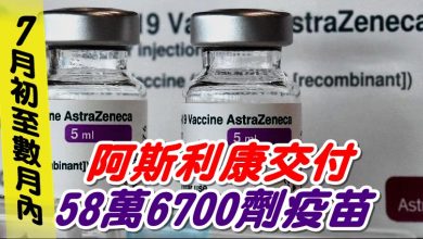 Photo of 7月初至數月內  阿斯利康交付58萬6700劑疫苗