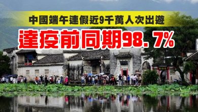Photo of 中國端午連假近9千萬人次出遊  達疫前同期98.7%