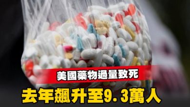 Photo of 美國藥物過量致死 去年飆升至9.3萬人