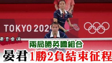 Photo of 【東京奧運】兩局勝英國組合  晏君1勝2負結束征程