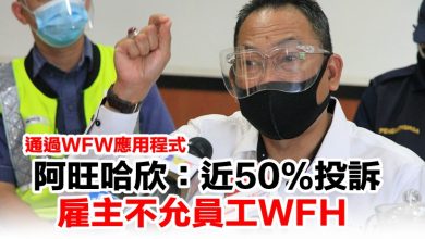 Photo of 阿旺哈欣：近50％投訴 雇主不允員工WFH