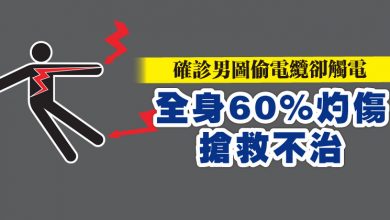 Photo of 確診男圖偷電纜卻觸電   全身60%灼傷搶救不治