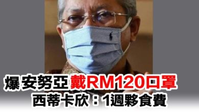 Photo of 爆安努亞戴RM120口罩   西蒂卡欣：1週夥食費