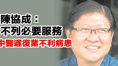 Photo of 陳協成：不列必要服務 中醫遲復業不利病患