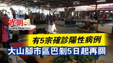 Photo of 有5宗確診陽性病例  大山腳市區巴剎5日起再關