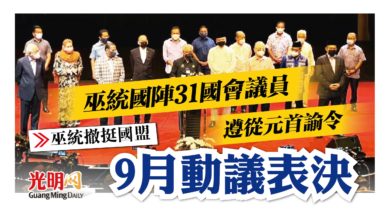 Photo of 【巫統撤挺國盟】 巫統國陣31國會議員 遵從元首諭令 9月動議表決