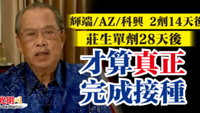 Photo of 輝端 AZ 科興 2劑14天後 莊生單劑28天後 慕尤丁:才算真正完成接種