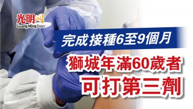 Photo of 完成接種6至9個月  獅城年滿60歲者可打第三劑