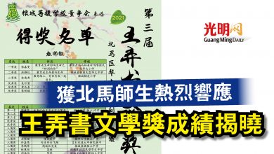 Photo of 獲北馬師生熱烈響應  王弄書文學獎成績揭曉