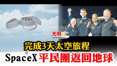 Photo of 完成3天太空旅程  SpaceX平民團返回地球