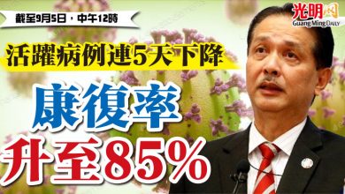 Photo of 活躍病例連5天下降 康復率升至85%