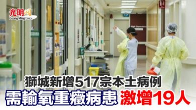 Photo of 獅城新增517宗本土病例 需輸氧重癥病患激增19人