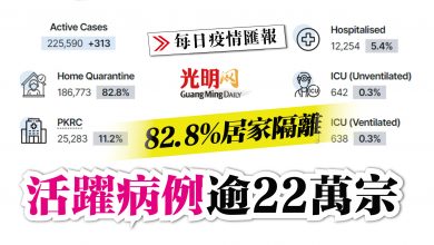 Photo of 活躍病例逾22萬宗 82.8%居家隔離