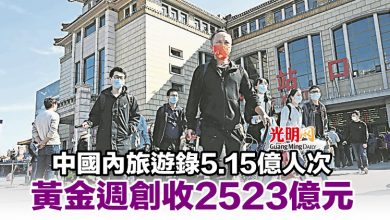 Photo of 中國內旅遊錄5.15億人次 黃金週創收2523億元