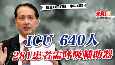 Photo of ICU 640人 281患者需呼吸輔助器