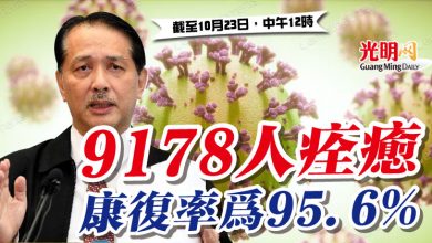 Photo of 9178人痊癒 康復率為95.6%