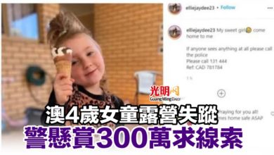Photo of 澳4歲女童露營失蹤 警懸賞300萬求線索