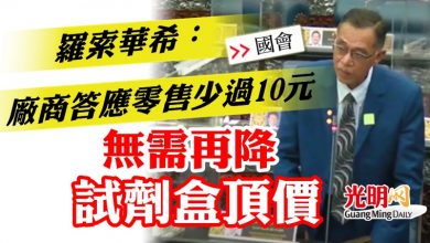 Photo of 【國會】羅索華希：廠商答應零售少過10元  無需再降試劑盒頂價