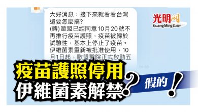 Photo of 疫苗護照沒停用 伊維菌素仍禁 慎防假新聞