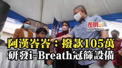 Photo of 阿漢峇峇：撥款105萬  研發i-Breath冠篩設備