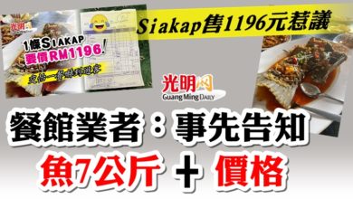 Photo of 【Siakap售1196元惹議】  餐館業者：事先告知魚7公斤和價格