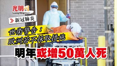 Photo of 【新冠肺炎】世衛警告：歐洲若不採取措施 明年或增50萬人死