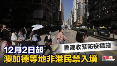 Photo of 香港收緊防疫措施 12月2日起澳加德等地非港民禁入境